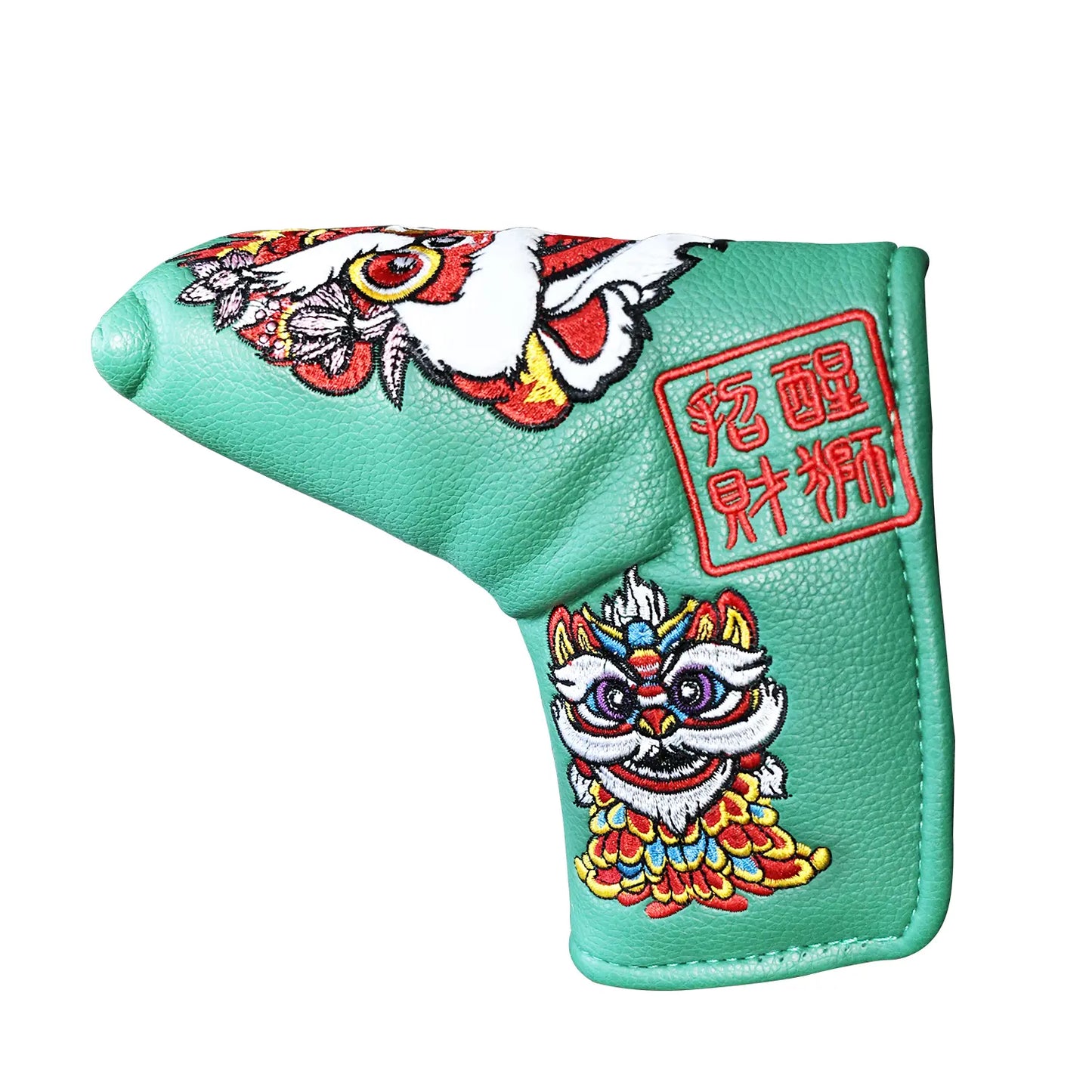 Yamato Golf Club Head Covers – Green Dura-Leather with Lion Embroidery