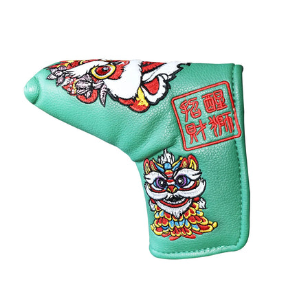 Yamato Golf Club Head Covers – Green Dura-Leather with Lion Embroidery