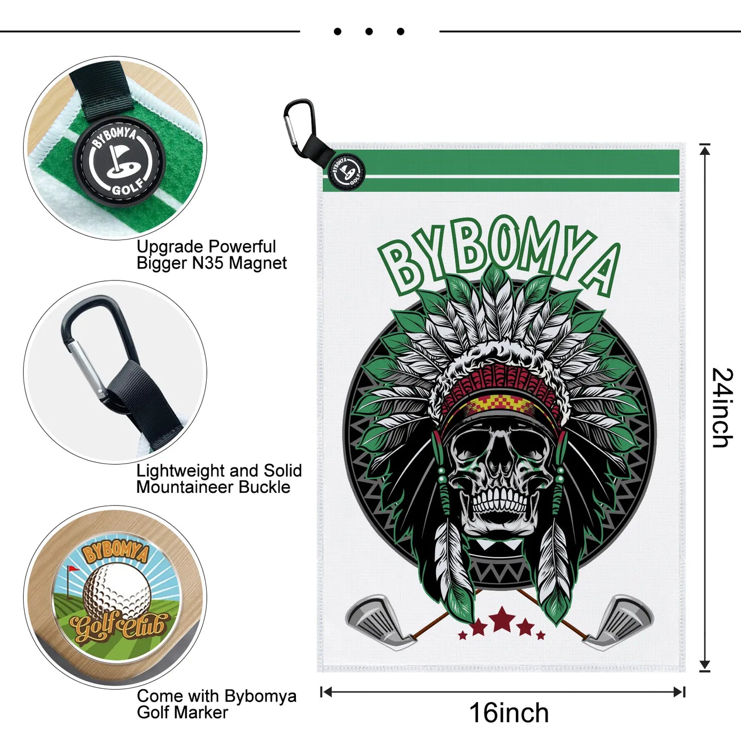 Yamato Magnetic Golf Towel – Skull Pattern, Quick-Dry, Strong Magnet