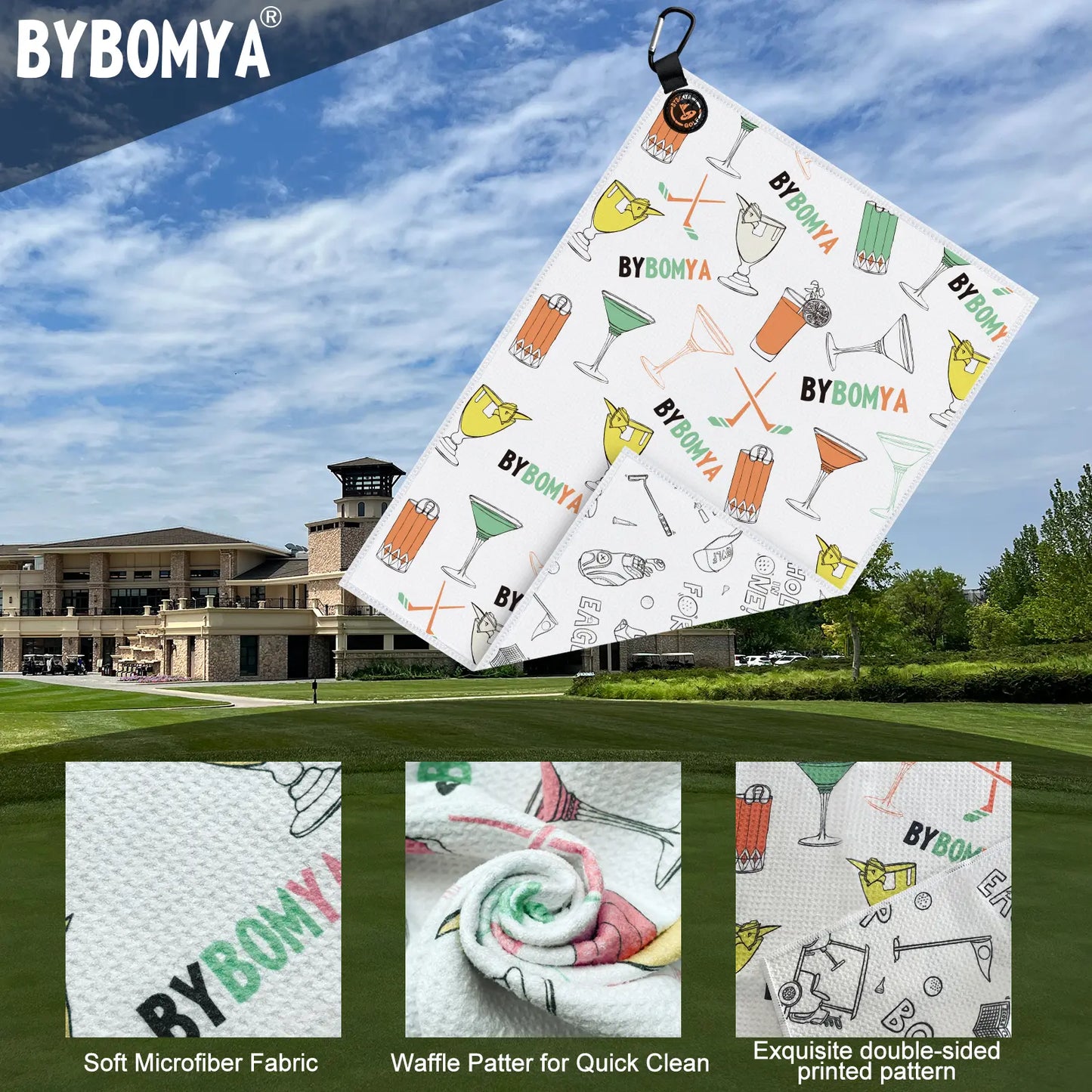 Yamato Magnetic Golf Towel – Wine Glass Pattern, Quick-Dry, Strong Magnet