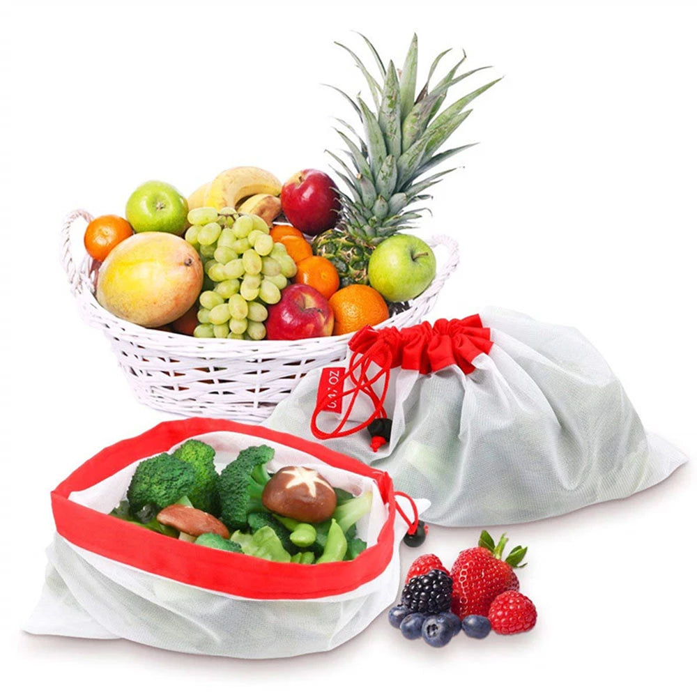 Bolsas de comestibles reutilizables, bolsa de red lavable para frutas y verduras, juguetes, malla orgánica, 12 Uds.