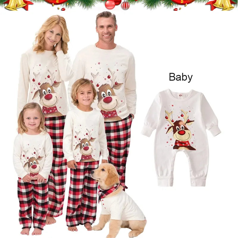 Conjunto de pijamas a juego para familia de Navidad, lindos ciervos, trajes a juego para niños y adultos, ropa para perros