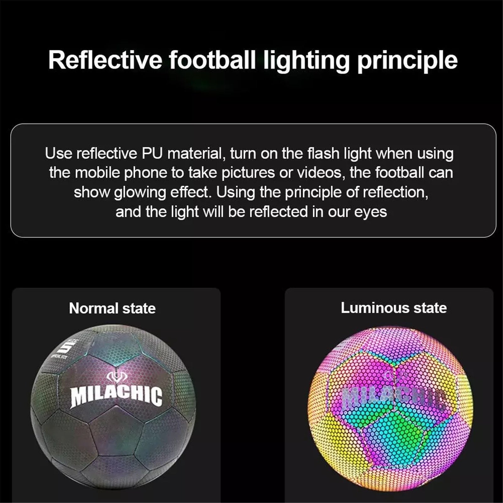 Balón de fútbol luminoso que brilla en la oscuridad, pelota de fútbol holográfica