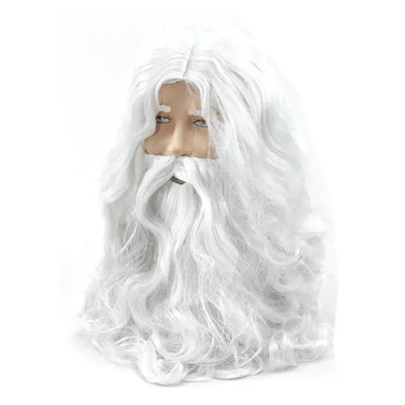 Disfraz de Papá Noel blanco de lujo de seda, conjunto de peluca y barba de mago, decoración de Navidad, Halloween, Año Nuevo