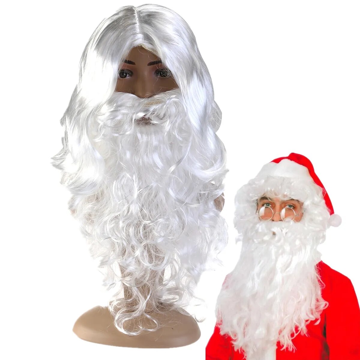 Disfraz de Papá Noel blanco de lujo de seda, conjunto de peluca y barba de mago, decoración de Navidad, Halloween, Año Nuevo