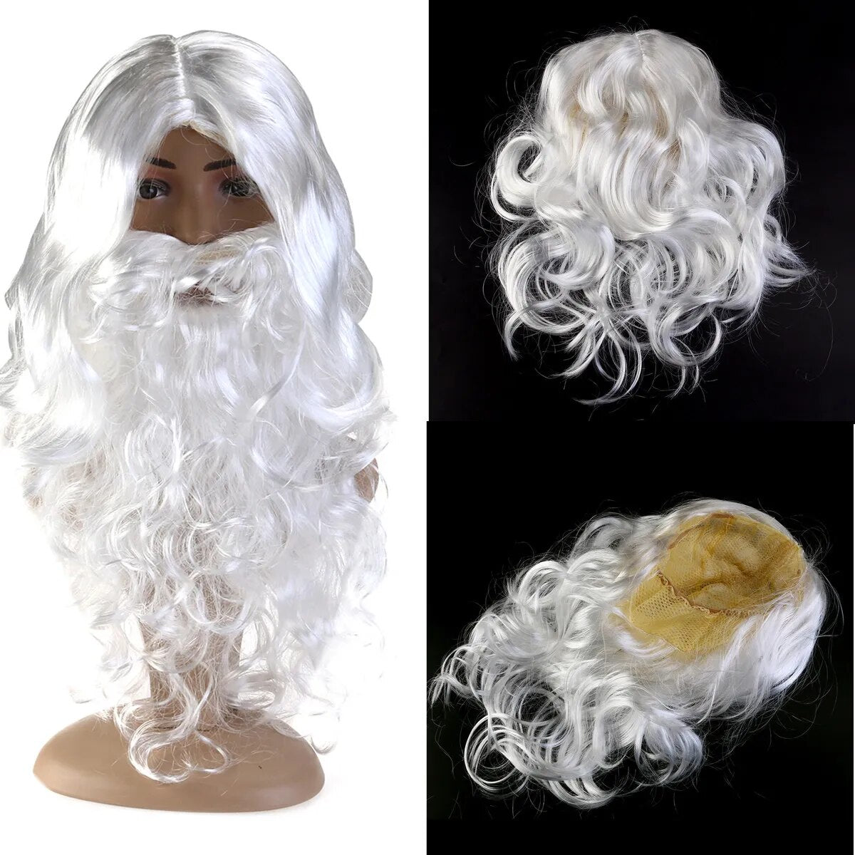 Disfraz de Papá Noel blanco de lujo de seda, conjunto de peluca y barba de mago, decoración de Navidad, Halloween, Año Nuevo