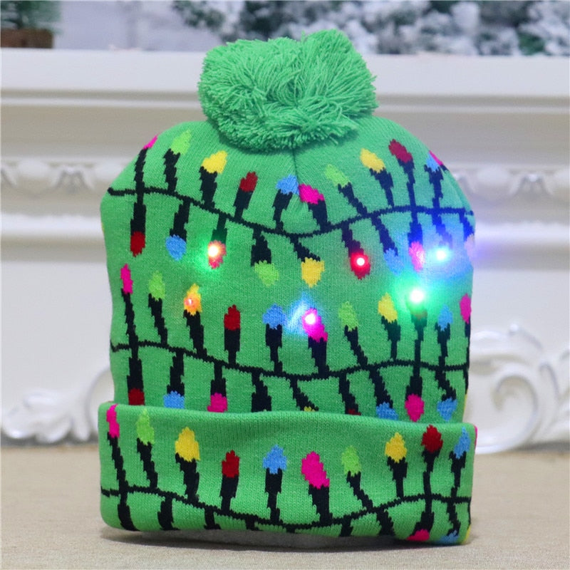 Gorro de punto con luz LED para niños y adultos, gorro de Navidad