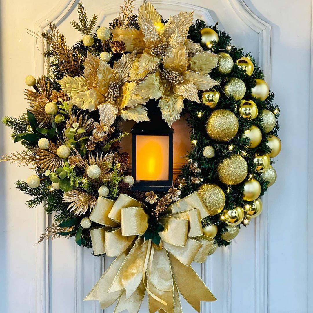 Corona de Navidad con lámpara, para pared, puerta, ventana, chimenea, escalera, balcón, jardín