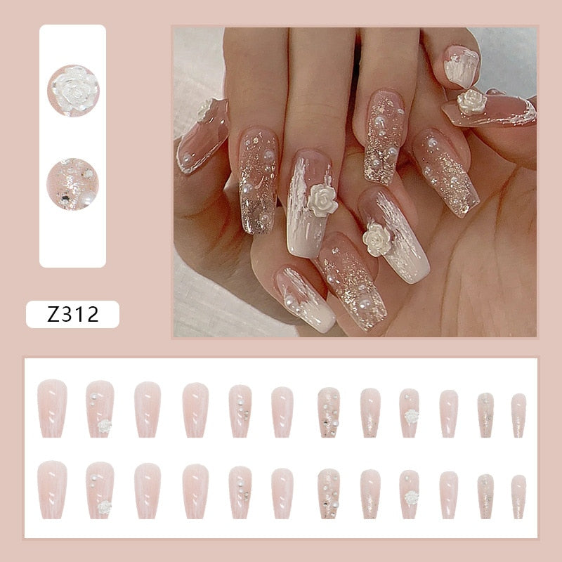 Uñas postizas para manicura, juego de 24 piezas, extraíble, bailarina