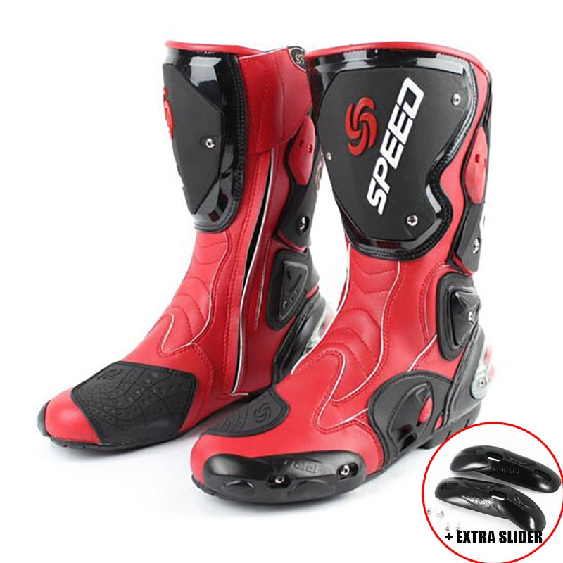 Botas de carreras para motociclista de cuero de microfibra