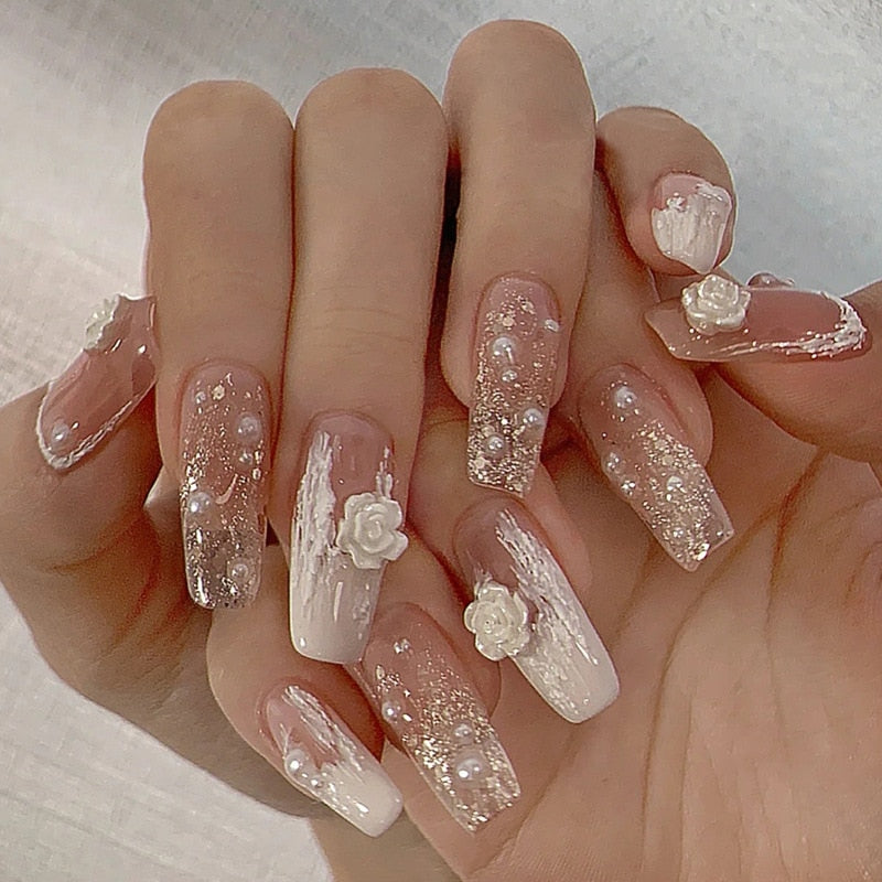 Uñas postizas para manicura, juego de 24 piezas, extraíble, bailarina