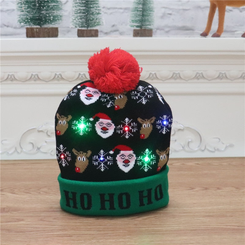 Gorro de punto con luz LED para niños y adultos, gorro de Navidad