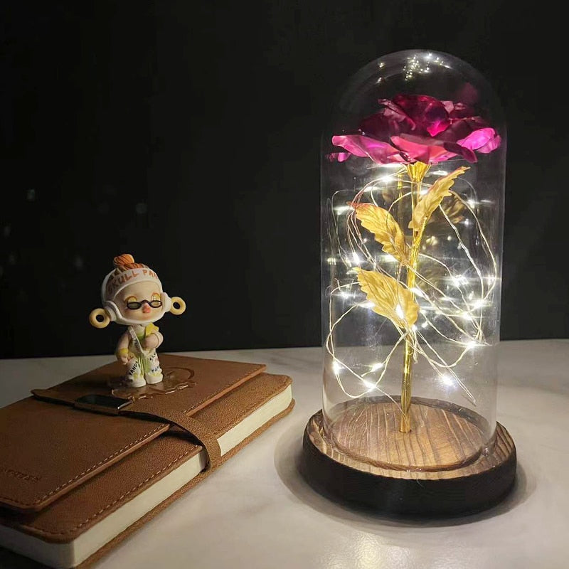 Flor eterna Led Rosa de Hoja de Oro de 24 K