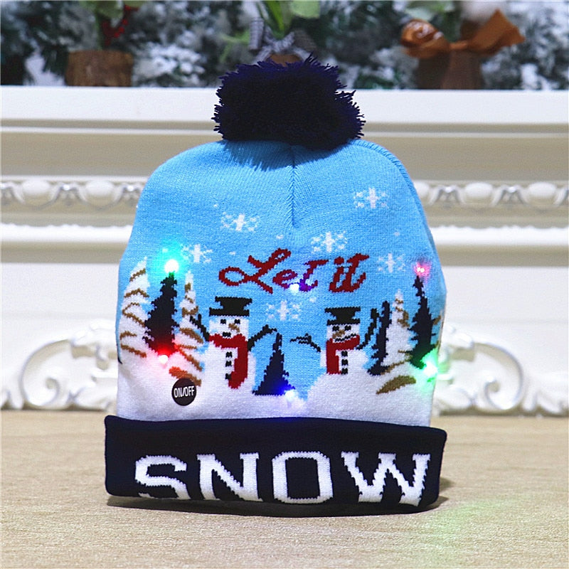 Gorro de punto con luz LED para niños y adultos, gorro de Navidad