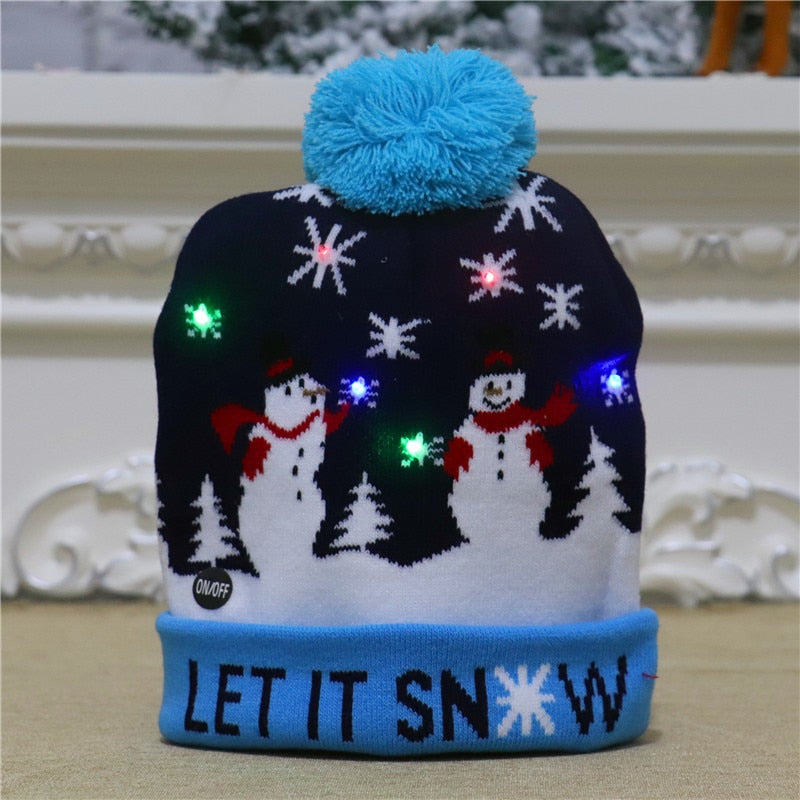 Gorro de punto con luz LED para niños y adultos, gorro de Navidad