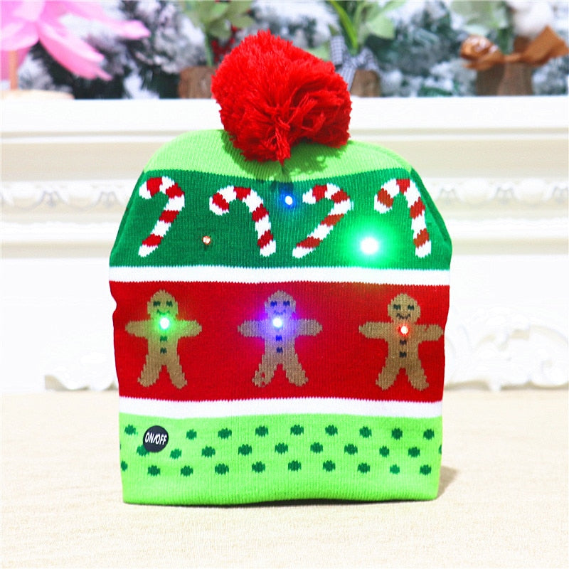 Gorro de punto con luz LED para niños y adultos, gorro de Navidad