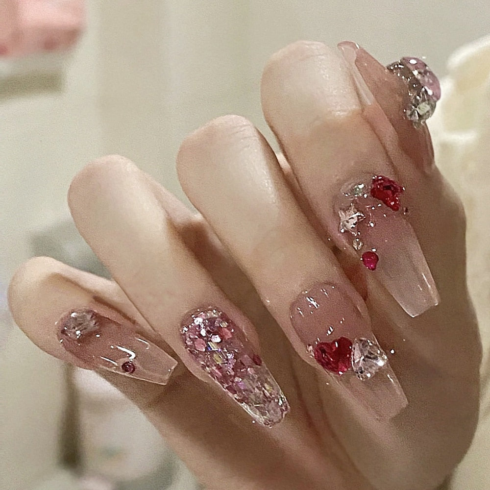 Uñas postizas acrílicas, diseño de diamantes