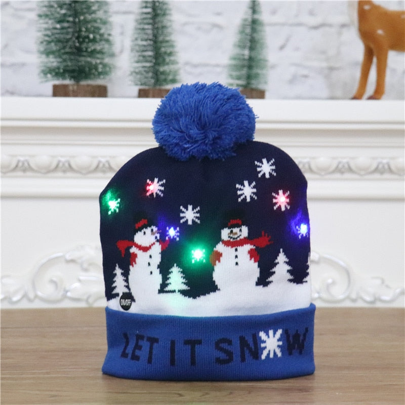 Gorro de punto con luz LED para niños y adultos, gorro de Navidad