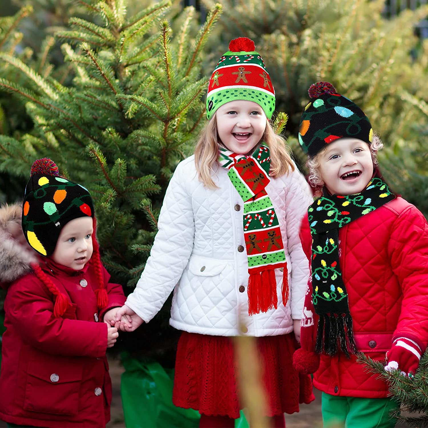 Gorro de punto con luz LED para niños y adultos, gorro de Navidad