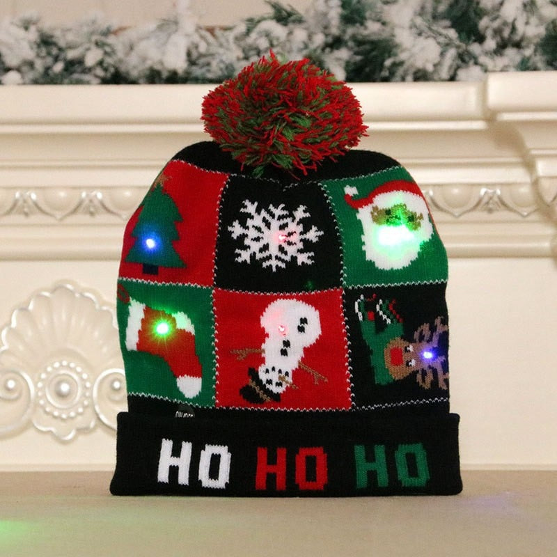 Gorro de punto con luz LED para niños y adultos, gorro de Navidad