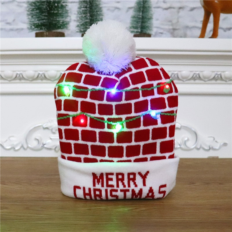 Gorro de punto con luz LED para niños y adultos, gorro de Navidad