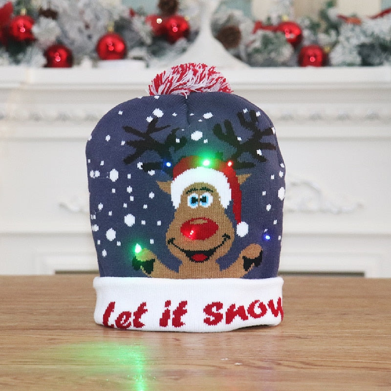 Gorro de punto con luz LED para niños y adultos, gorro de Navidad