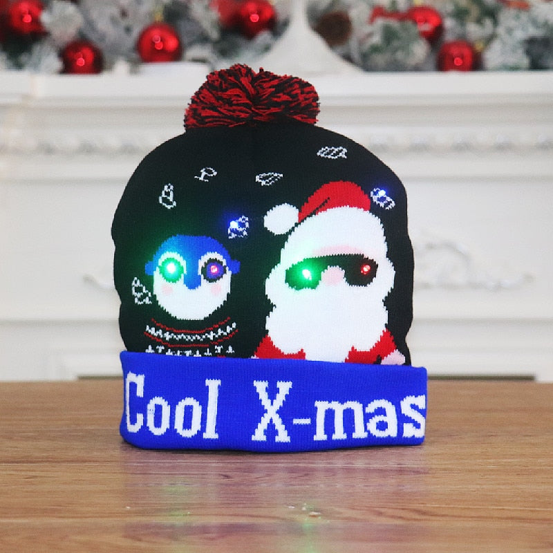 Gorro de punto con luz LED para niños y adultos, gorro de Navidad