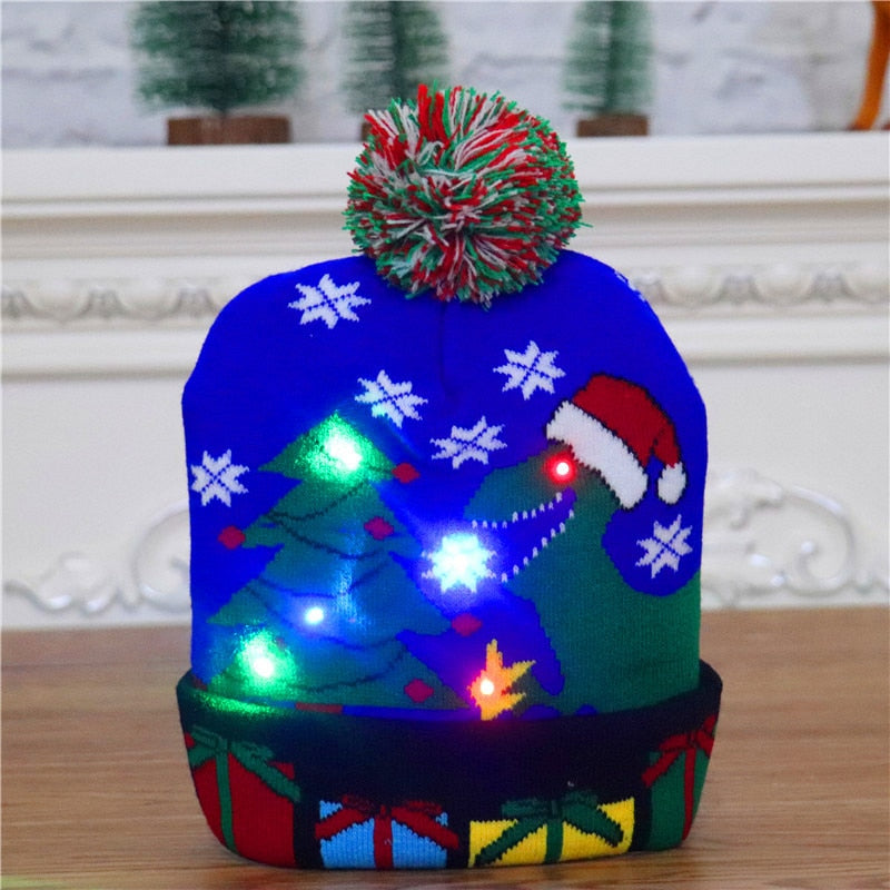 Gorro de punto con luz LED para niños y adultos, gorro de Navidad