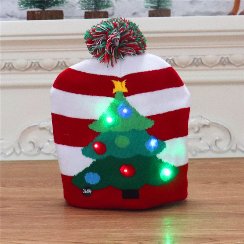 Gorro de punto con luz LED para niños y adultos, gorro de Navidad