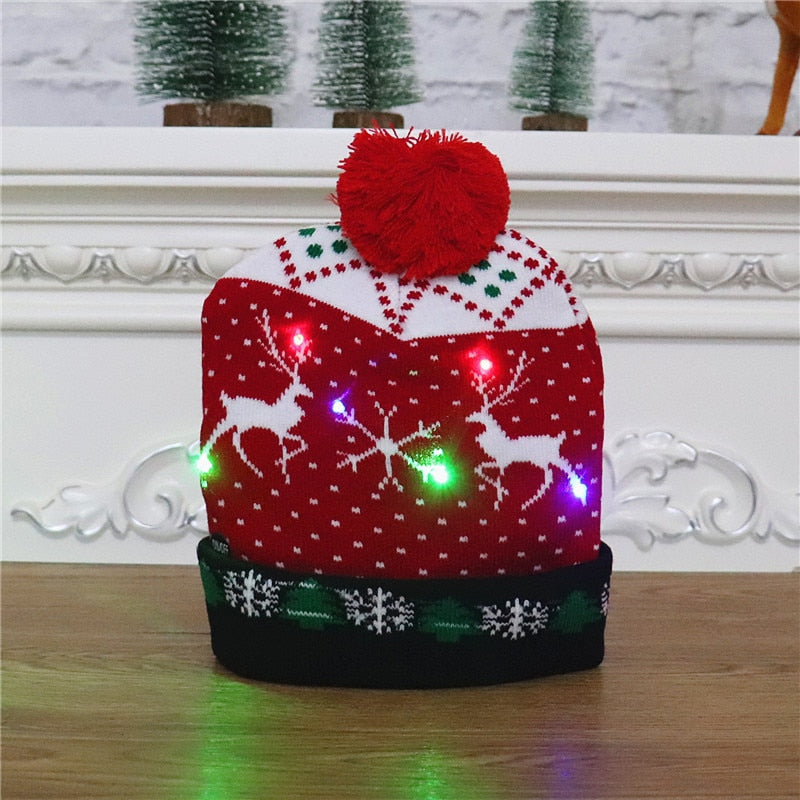 Gorro de punto con luz LED para niños y adultos, gorro de Navidad