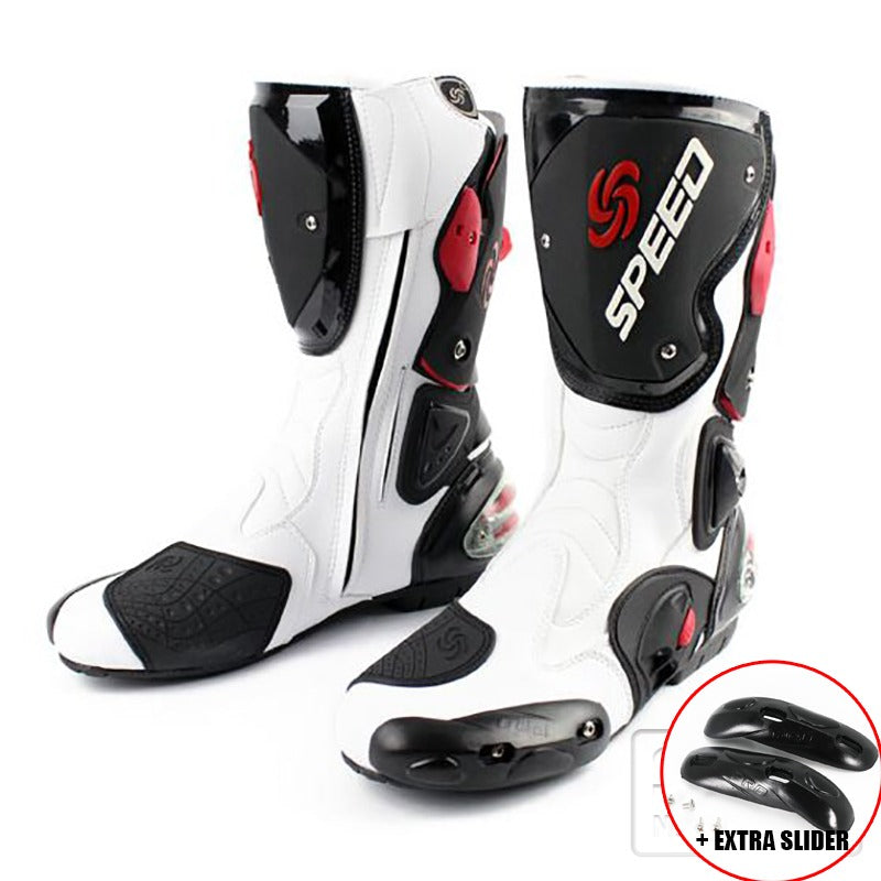 Botas de carreras para motociclista de cuero de microfibra