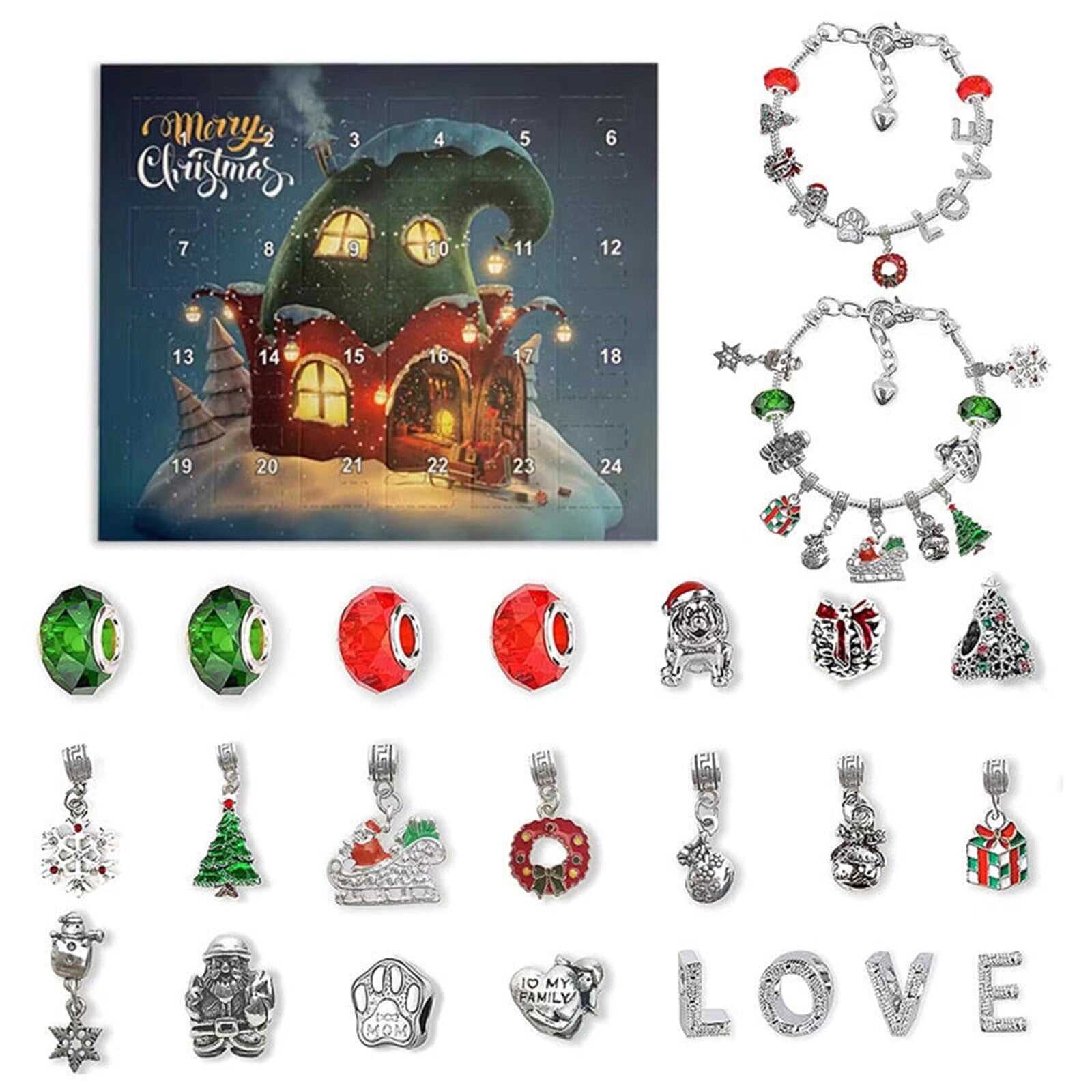 Conjunto de pulseras de calendario de cuenta regresiva de Navidad