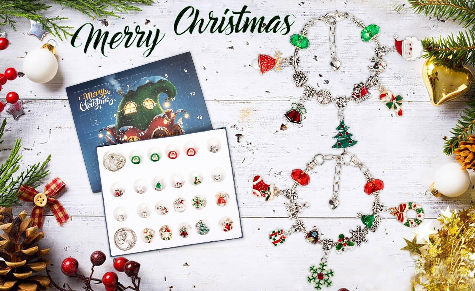 Conjunto de pulseras de calendario de cuenta regresiva de Navidad