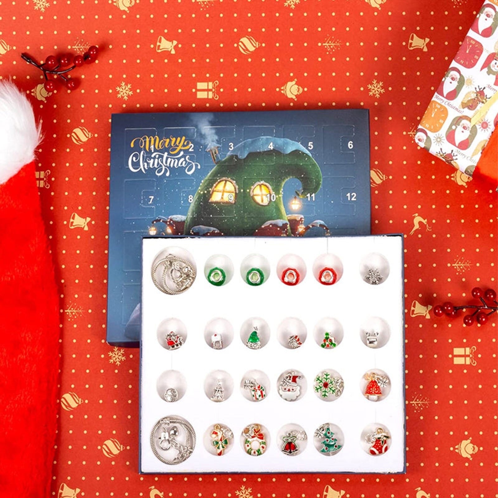 Conjunto de pulseras de calendario de cuenta regresiva de Navidad