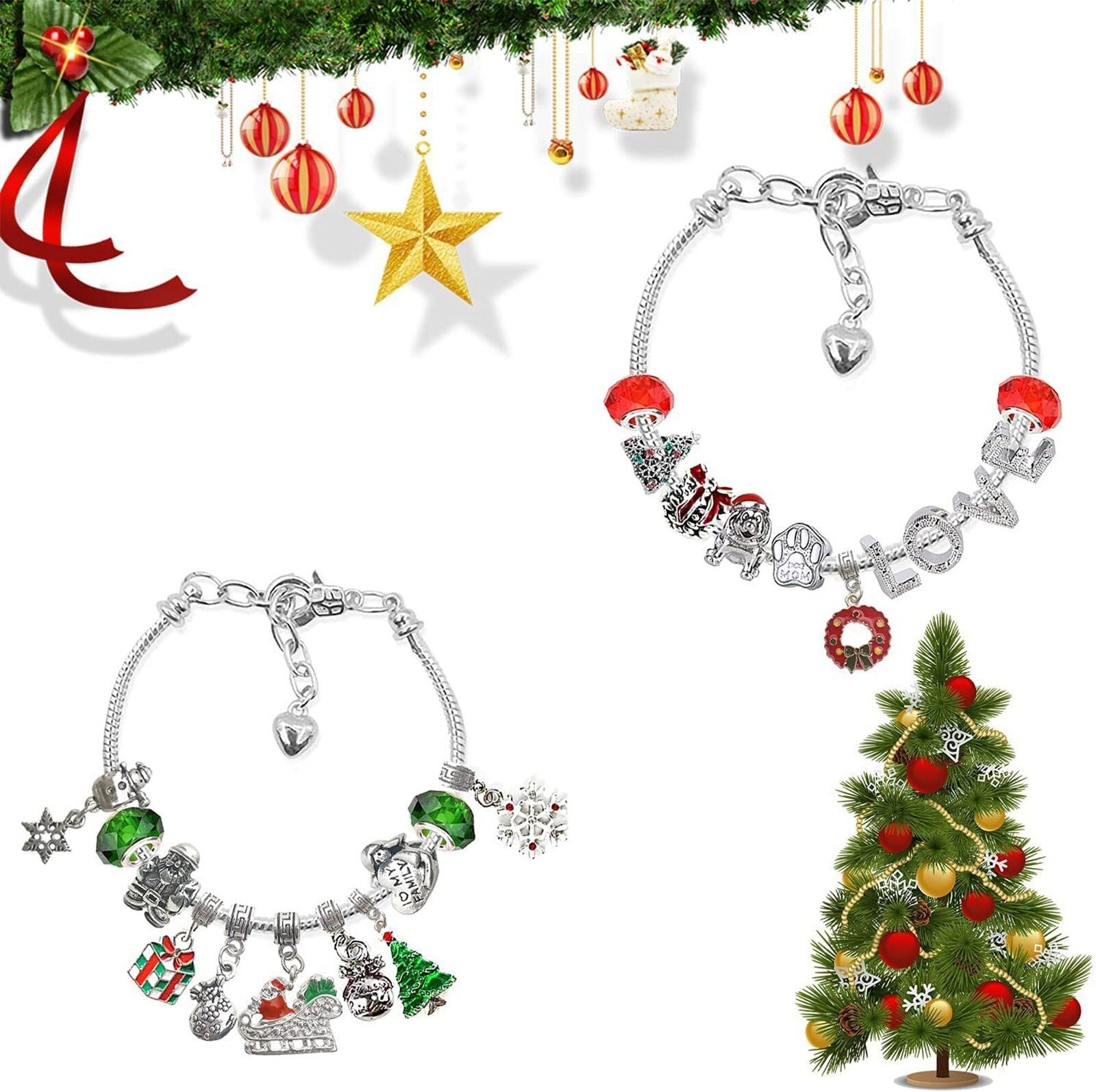 Conjunto de pulseras de calendario de cuenta regresiva de Navidad